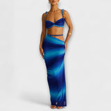 Jane - Dúo de crop top de punto degradado y sobrefalda de punto