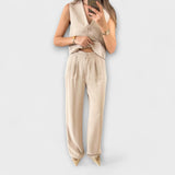 Hazel - Elegante conjunto de dos piezas de chaleco y pantalón liso
