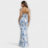 Thalia - Vestido de fiesta con estampado floral y tirantes anudados