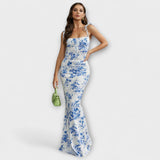 Thalia - Vestido de fiesta con estampado floral y tirantes anudados