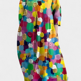 Anne | Vestido Fluido con Escote en V y Estampado Colorido