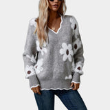 Klára – jersey con cuello de pico y motivo floral