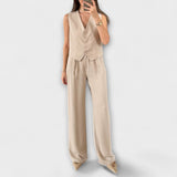 Hazel - Elegante conjunto de dos piezas de chaleco y pantalón liso