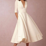 Laura | Vestido Midi Femenino Con Corte En A, Escote En V