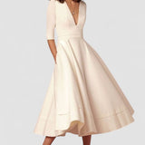 Laura | Vestido Midi Femenino Con Corte En A, Escote En V