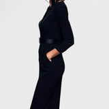 Hana - Elegante vestido negro con cinturón y cuello