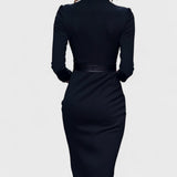 Hana - Elegante vestido negro con cinturón y cuello