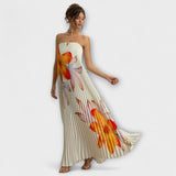 Michelle - Maxi vestido Sweetheart de flores naranjas