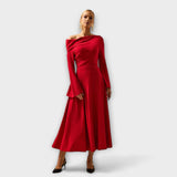 Willa - Vestido midi con hombros descubiertos y mangas abullonadas fruncidas