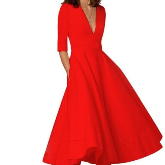 Laura | Vestido Midi Femenino Con Corte En A, Escote En V