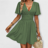 Winslet - Vestido con cintura fruncida y cuello en V