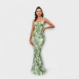 Thalia - Vestido de fiesta con estampado floral y tirantes anudados