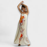 Michelle - Maxi vestido Sweetheart de flores naranjas