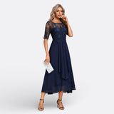 Mariana - Vestido Azul Marino Renda Manga Corta