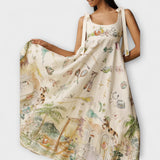 Juliette - Vestido midi de lino pintado con cinturón de bailarina