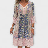Casey - Vestido boho con encaje y estampado floral vintage