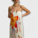 Michelle - Maxi vestido Sweetheart de flores naranjas