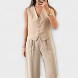 Hazel - Elegante conjunto de dos piezas de chaleco y pantalón liso