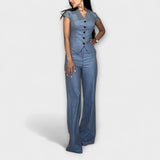 Ivy - Conjunto elegante de top con escote en V y pantalones