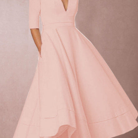 Laura | Vestido Midi Femenino Con Corte En A, Escote En V