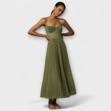 Marilyn - Vestido de Tutú Midi Plisado con Diseño de Corsé