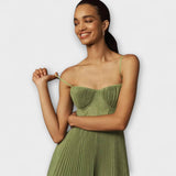 Marilyn - Vestido de Tutú Midi Plisado con Diseño de Corsé