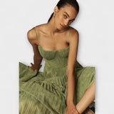 Marilyn - Vestido de Tutú Midi Plisado con Diseño de Corsé