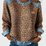 Roxy | Top de estampado de leopardo con ribetes de denim