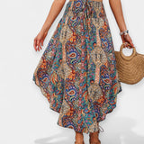 Falda midi romántica de cintura alta con estampado floral Magdaléna
