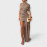 Lila - Vestido elegante y entallado con cuello redondo y pliegues