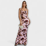 Thalia - Vestido de fiesta con estampado floral y tirantes anudados
