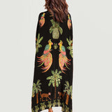 Alessandra | Vestido Largo Estampado de Loro Negro y Rosa