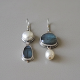 Klara - Pendientes de perlas vintage azules