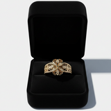 Daniela - Anillo de oro con un exótico motivo floral de circonitas