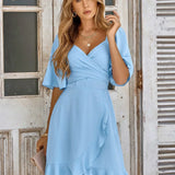 Claire | Vestido Midi Azul Claro de Verano con Cinturón Envolvente