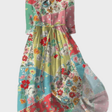 Vestido Floral Colorido en Estilo Patchwork