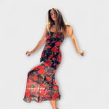 Vestido ajustado con estampado floral y tirantes