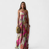 Vestido Maxi Plisado Sin Tirantes Retro Chic