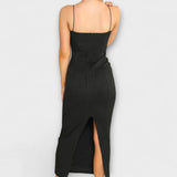 Maxivestido elegante sin mangas con fruncido