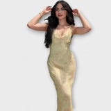 Vestido maxi estampado floral gráfico