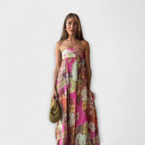 Vestido Maxi Plisado Sin Tirantes Retro Chic