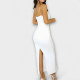 Maxivestido elegante sin mangas con fruncido