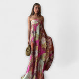 Vestido Maxi Plisado Sin Tirantes Retro Chic