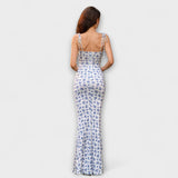 Thalia - Vestido de fiesta con estampado floral y tirantes anudados