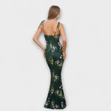 Thalia - Vestido de fiesta con estampado floral y tirantes anudados