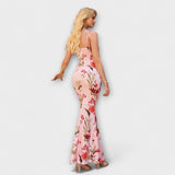 Thalia - Vestido de fiesta con estampado floral y tirantes anudados