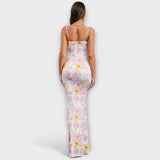 Thalia - Vestido de fiesta con estampado floral y tirantes anudados