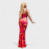 Thalia - Vestido de fiesta con estampado floral y tirantes anudados