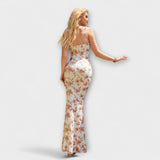 Thalia - Vestido de fiesta con estampado floral y tirantes anudados