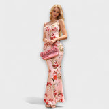 Thalia - Vestido de fiesta con estampado floral y tirantes anudados